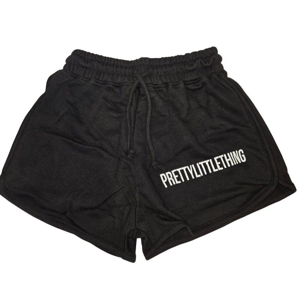 PrettyLittleThing Black High Waist Runner Shorts XS Cotton Blend Comfy - Picture 1 of 8